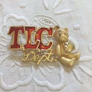 Vintage AJC Gold Red TLC Teddy Bear Brooch
